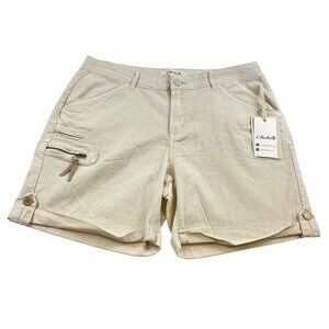 Charlie B Cream Cotton Blend Roll Tab 6" Shorts Mid Rise Relaxed Fit Sz 14 NWT